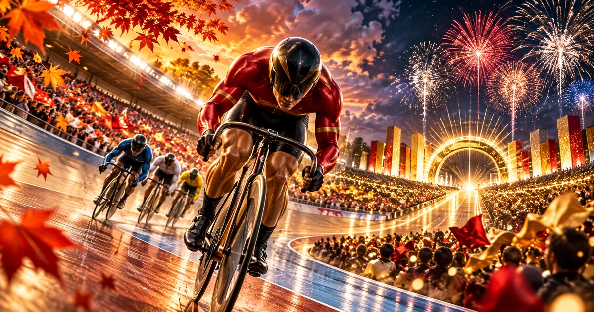 競輪場のナイター観戦と秋から年末のビッグレースをイメージした画像（秋GI観戦ガイド）